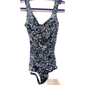 Azul one piece swimsuit Modest Built in Bra sz 12 grey black